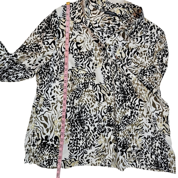 Notations Woman Floral Animal Print Button Down Shirt Size 3X Roll Tab Sleeves - Picture 13 of 14